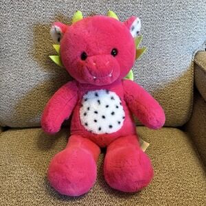 Build A Bear Dragon Fruit 17" Plush Pink Dragon Stuffed Animal Hot Pink Green